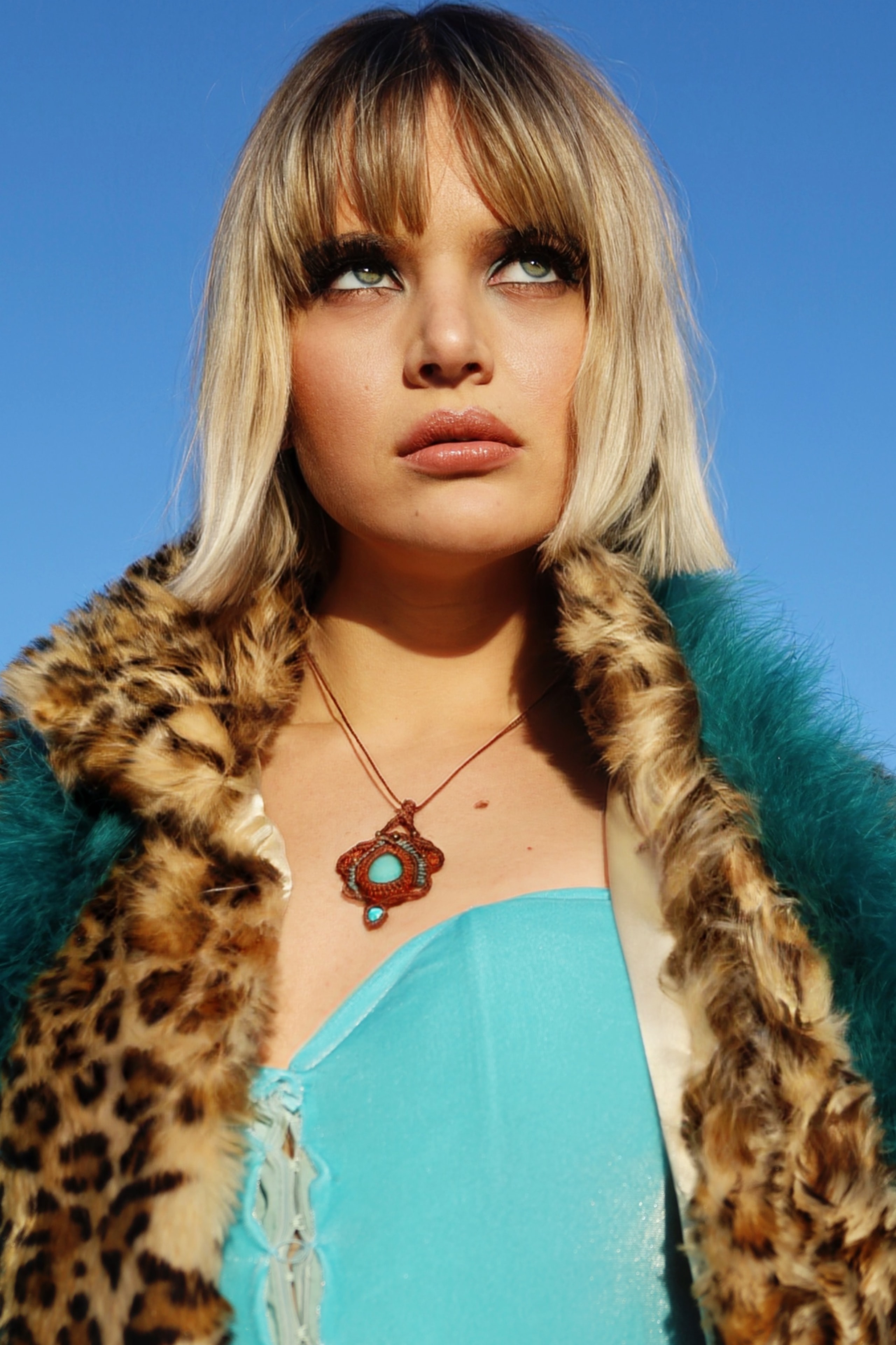 Woman wearing leopard print coat